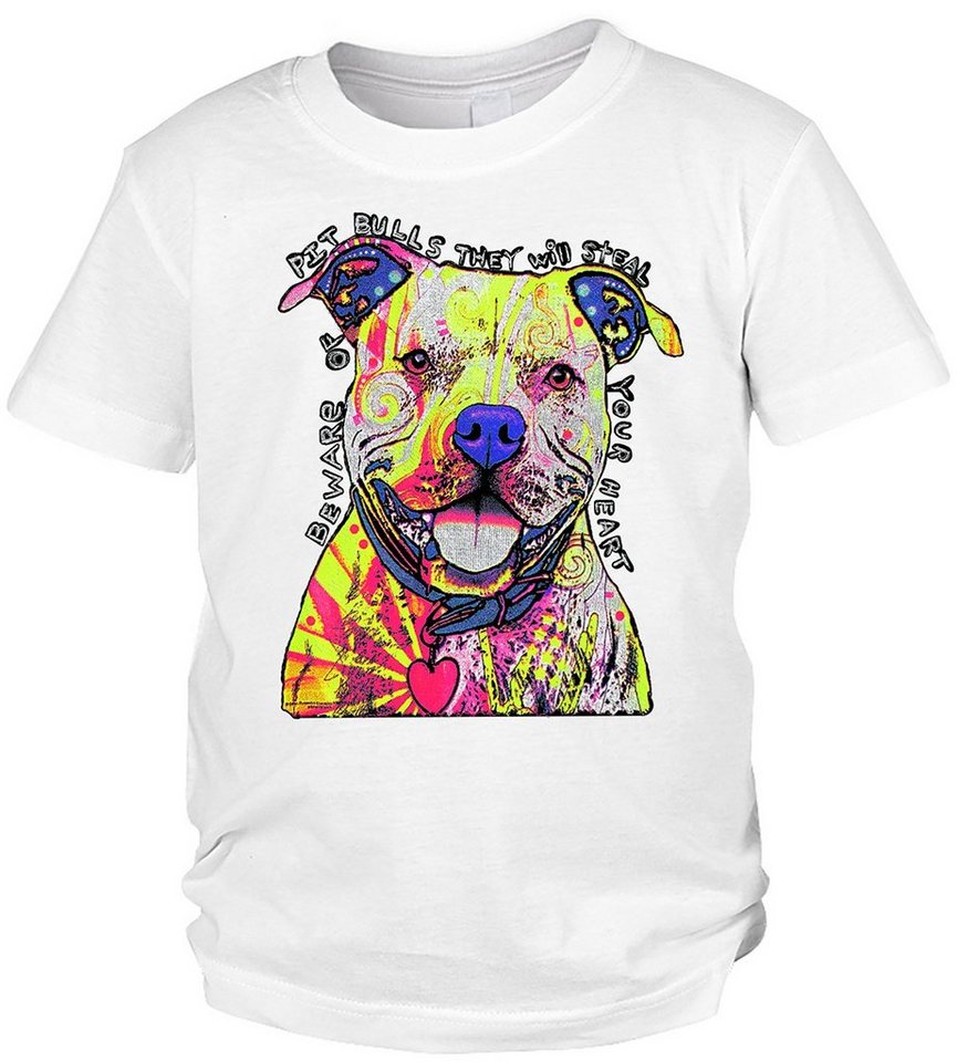 Tini - Shirts Print-Shirt Pit Bull Motiv Kinder Tshirt buntes Hundemotiv Kindershirt : Beware Of Pit Bulls von Tini - Shirts