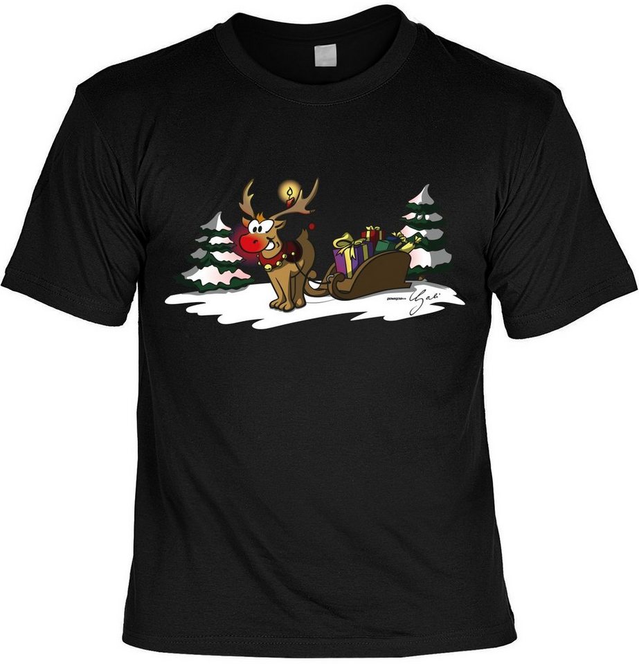 Tini - Shirts Print-Shirt T-Shirt Weihnachten Comic : Rentier mit Schlitten Rudolph T-Shirt, Weihnachten, Weihnachtsfeier, Advent von Tini - Shirts