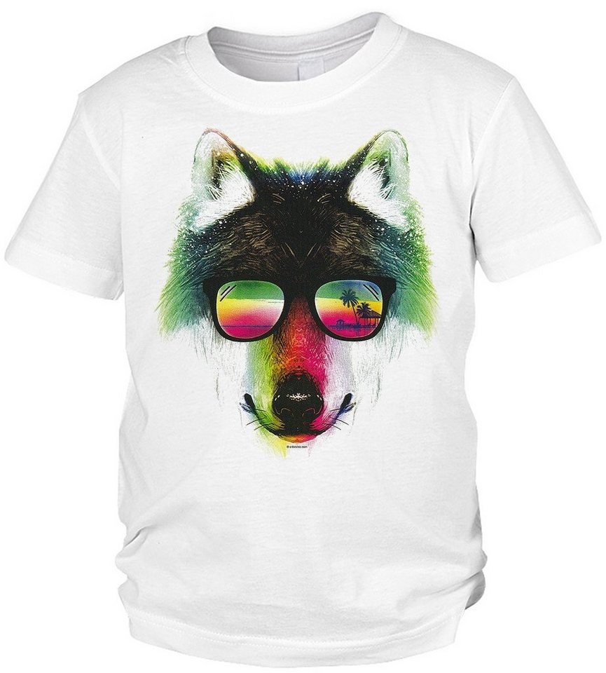 Tini - Shirts Print-Shirt Wolf Motiv Kinder Shirt buntes Wolfshirt für Kinder : Summer Wolf von Tini - Shirts