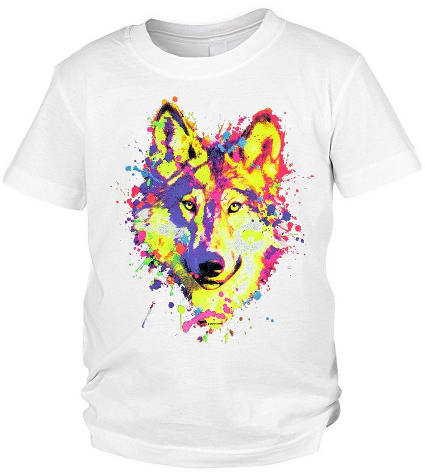 Tini - Shirts Print-Shirt Wolf Motiv Kindershirt bunter Wolfkopf Kindershirt : Wolf von Tini - Shirts