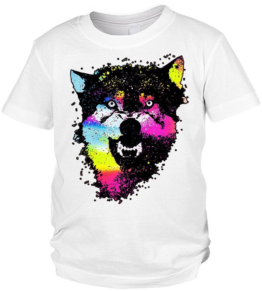 Tini - Shirts Print-Shirt Wolf Motiv Kindershirt buntes Wolfshirt für Kinder : Colorful wolves von Tini - Shirts