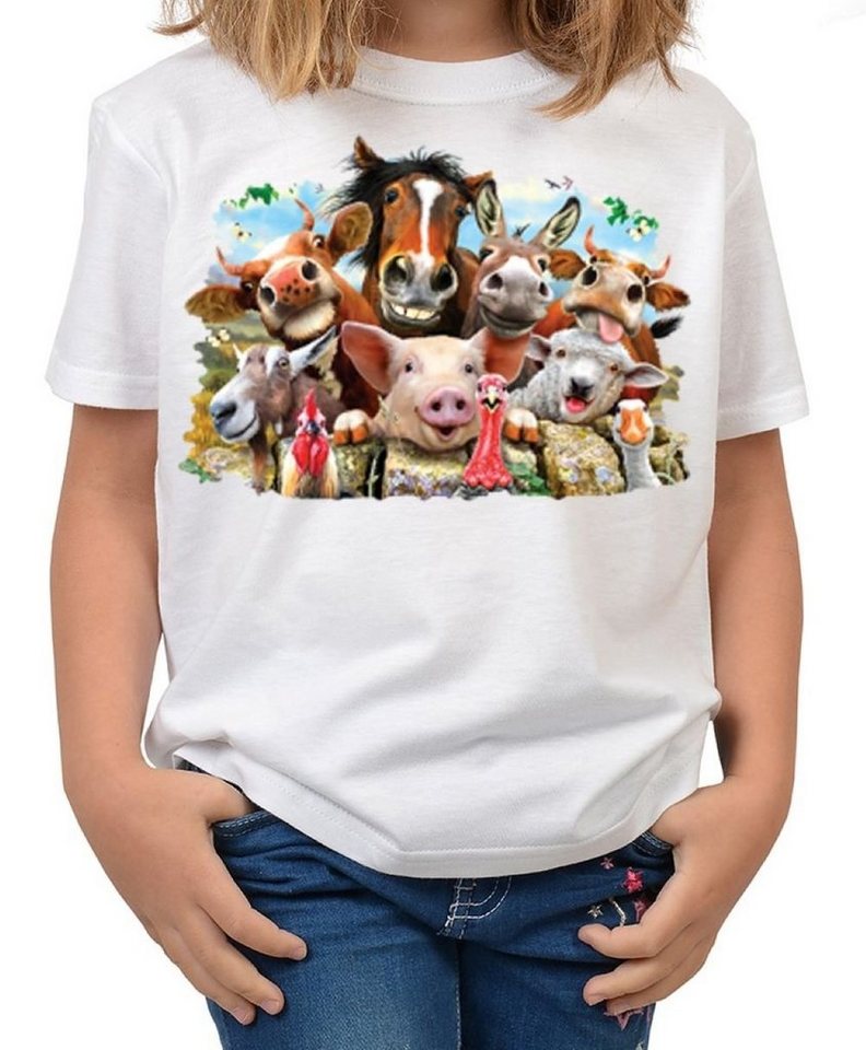 Tini - Shirts T-Shirt Baunerhof Tiere Kindershirt Tiere auf dem Bauernhof Selfie : Selfie Farm - Kuh - Pferd- Schwein - Schaf - ..... von Tini - Shirts