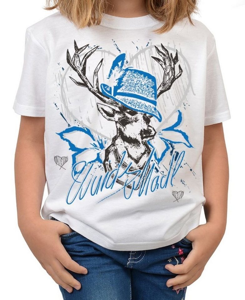 Tini - Shirts T-Shirt Kinder Trachten Motiv Tshirt Volksfest / Oktoberfest Trachten Hirsch T-Shirt für Mädchen : Wuids Madl (Hut blau) von Tini - Shirts