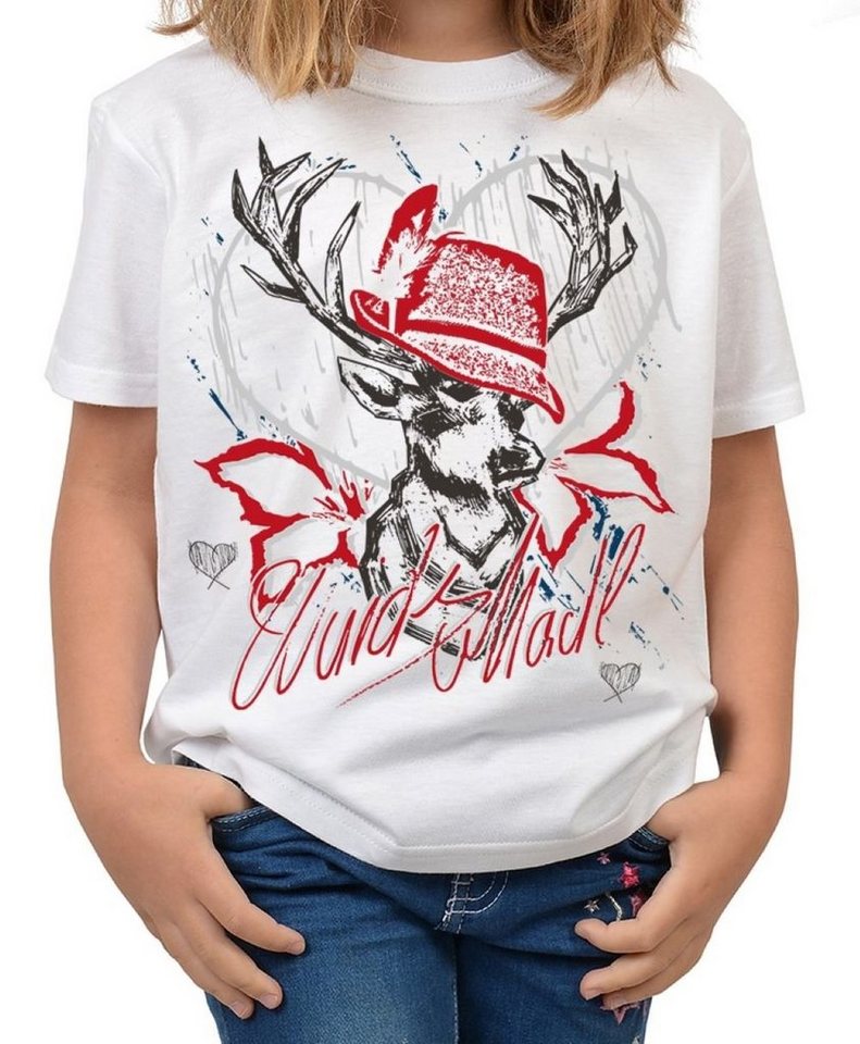 Tini - Shirts T-Shirt Mädchen Trachten Motiv Shirt Bayrisches Trachten Kinder-Shirt / Hirsch T-Shirt für Mädchen : Wuids Madl (Hut rot) von Tini - Shirts