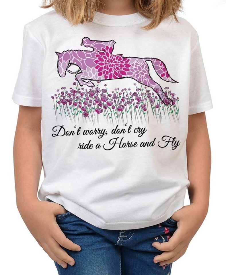 Tini - Shirts T-Shirt Springreiter Kinder Pferde Shirt Pferde Motiv Shirt Kindershirt : Don´t worry don´t cry Ride a Horse and Fly von Tini - Shirts