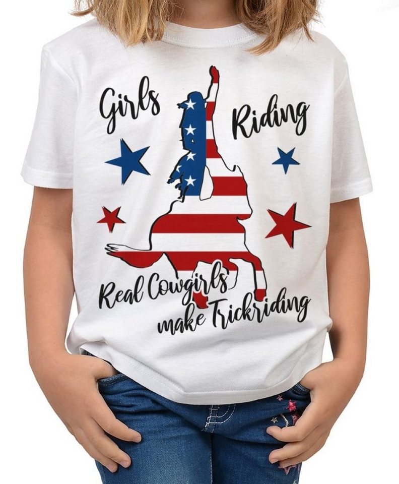 Tini - Shirts T-Shirt Trickriding Trickreiter Kinder Shirt Cowgirl Trickreiter Motiv T-Shirt Kindershirt : Girls Riding Real Cowgirls make Trickriding von Tini - Shirts