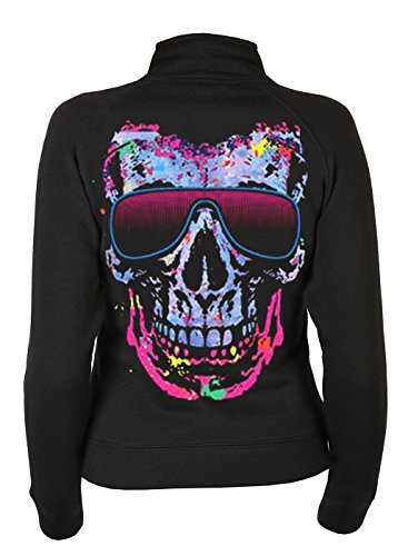 Tini - Shirts Totenkopf Neon Motiv Zip Sweater Damen - Skull Zip Sweatshirt : Shady Character - Bunter Totenkopf Sweatjacke Damen Gr: XL von Tini - Shirts
