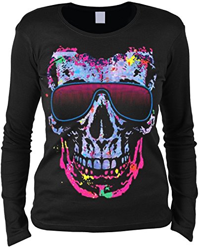 Totenkopf Neon Motiv Langarmshirt Damen - Skull Damen Longsleeve : Shady Character - Bunter Totenkopf Langarm Shirt Frauen Gr: S von Tini - Shirts