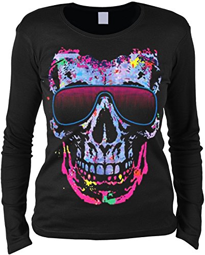 Totenkopf Neon Motiv Langarmshirt Damen - Skull Damen Longsleeve : Shady Character - Bunter Totenkopf Langarm Shirt Frauen Gr: XXL von Tini - Shirts