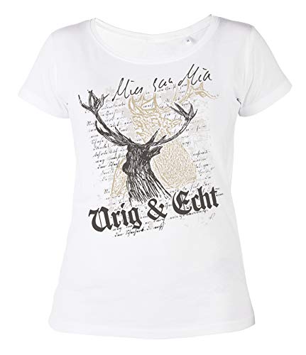 Trachten T-Shirt Damen - Trachten-Motiv Hirsch Shirt für Frauen und Mädchen : Mia san Mia Urig & Echt - Volksfest - Oktoberfest Tracht Damen Gr: L von Tini - Shirts