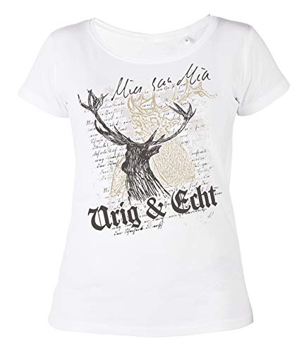 Trachten T-Shirt Damen - Trachten-Motiv Hirsch Shirt für Frauen und Mädchen : Mia san Mia Urig & Echt - Volksfest - Oktoberfest Tracht Damen Gr: XL von Tini - Shirts