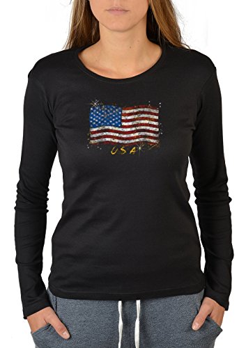 Usa Motiv Langarmshirt Damen - Usa Flagge Shirt : Stars & Stripes - Amerika Stars and Stripes Langarm Tshirt, Longsleeve Frau Gr: XL von Tini - Shirts