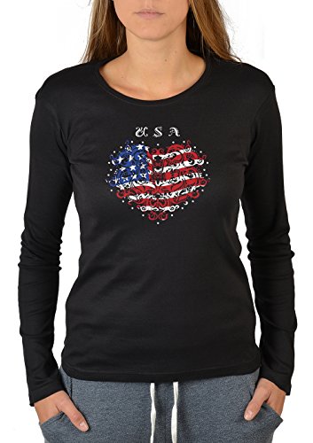 Usa Motiv Langarmshirt Damen - Usa Flagge Shirt : USA - Razzle - Amerika Stars and Stripes Langarm Tshirt, Longsleeve Frau Gr: M von Tini - Shirts
