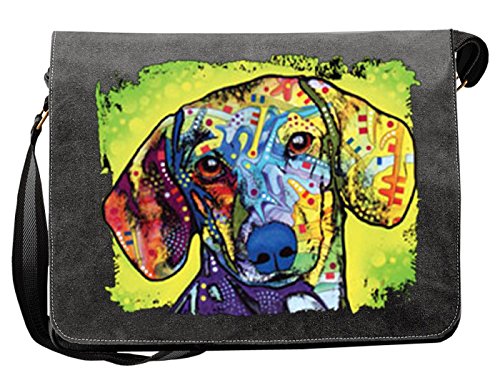 unbekannt Dackel Motiv Canvas Tasche - Hunde Umhängetasche : Dachshund - Freizeittasche Hunde Neon Motiv von Tini - Shirts