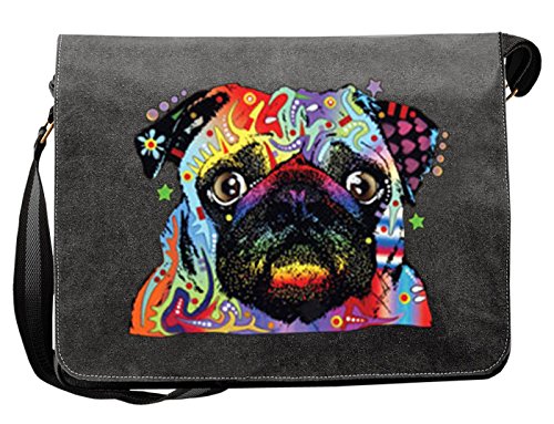 unbekannt Mops Motiv Canvas Tasche - Hunde Umhängetasche : Pug - Freizeittasche Hunde Neon Motiv von Tini - Shirts