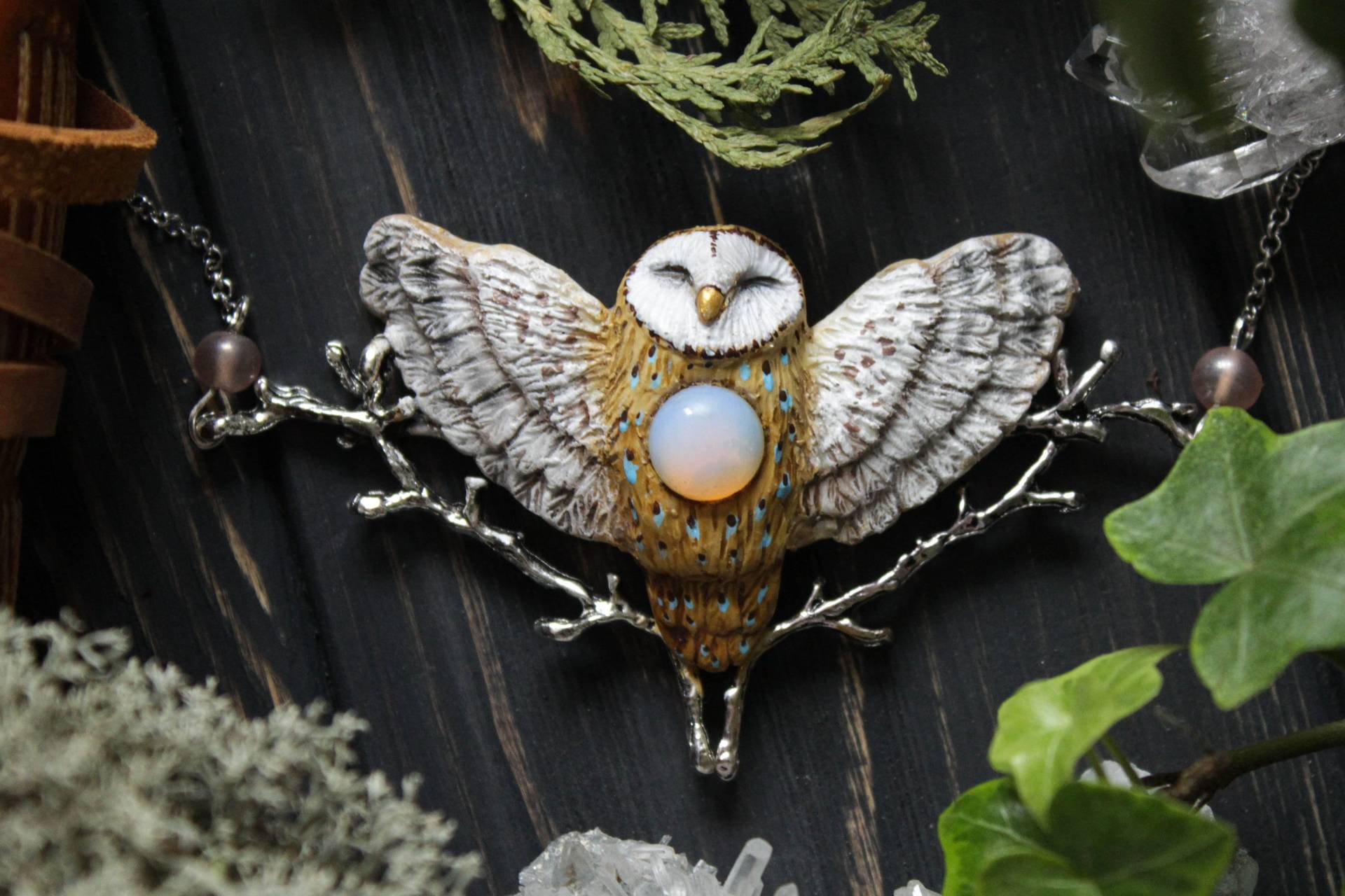 Schleiereule Opalith Halskette Anhänger Aus Polymer Clay Schleiereule Opalith Halskette Anhänger Aus Polymer Clay von TiniestSpirit