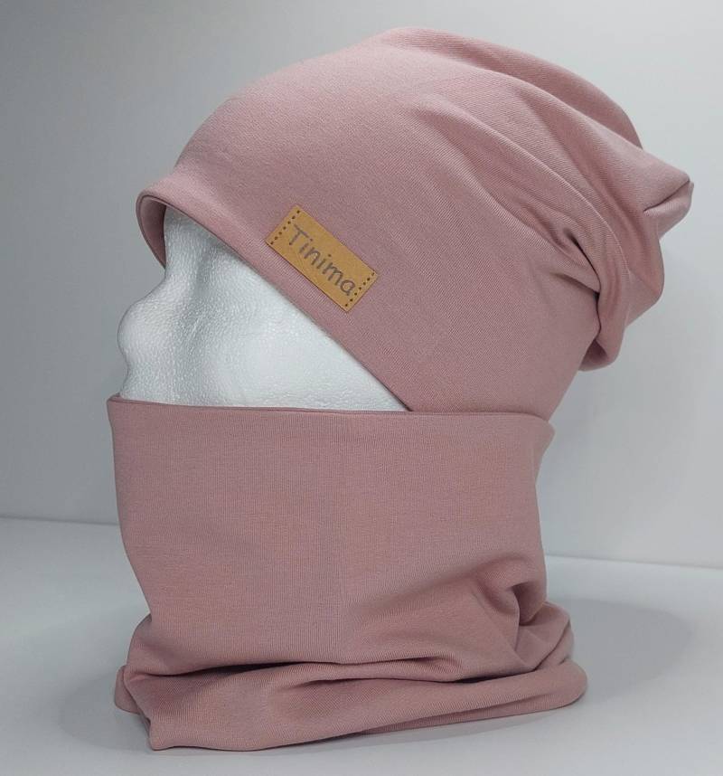 Mütze Mädchen Und Loop Set Uni "Altrosa" Kinder Erwachsene Auch Einzeln Als Stirnband Herbstmütze Kindermütze Jerseymütze von TinimakreativDE