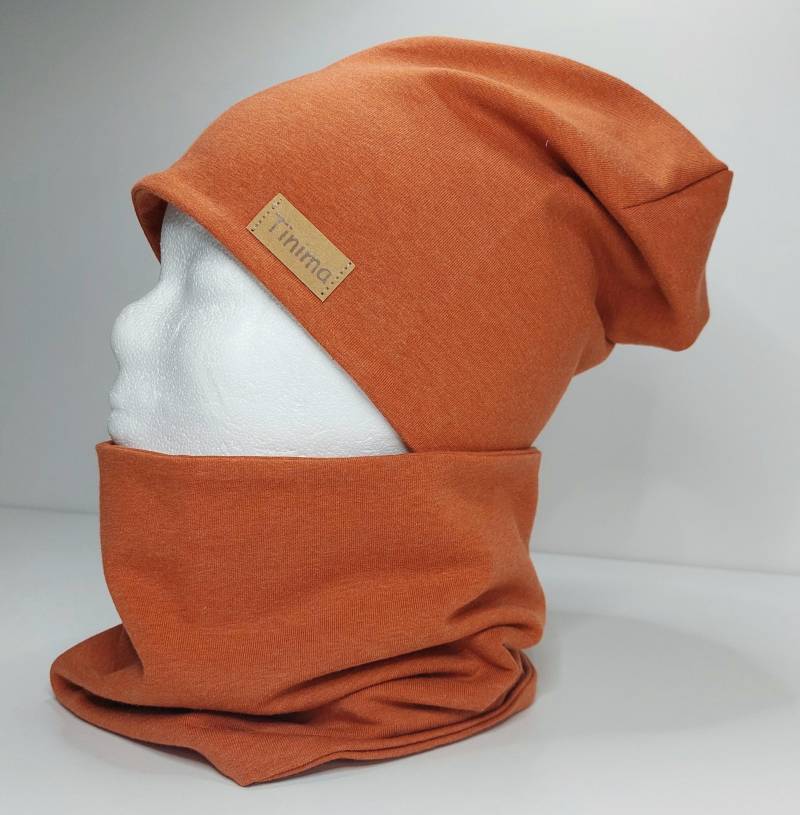 Mütze Kinder Und Loop Set Uni "Rost Meliert" Erwachsene Auch Einzeln Als Stirnband Erhältlich Kindermütze Jerseymütze Herbst von TinimakreativDE