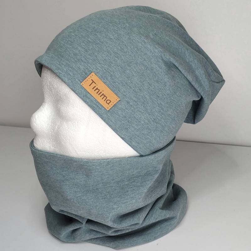 Mütze Und Loop Set "Grün Meliert" Für Kinder Erwachsene Innen Fleece Oder Jersey Auch Einzeln Als Stirnband von TinimakreativDE