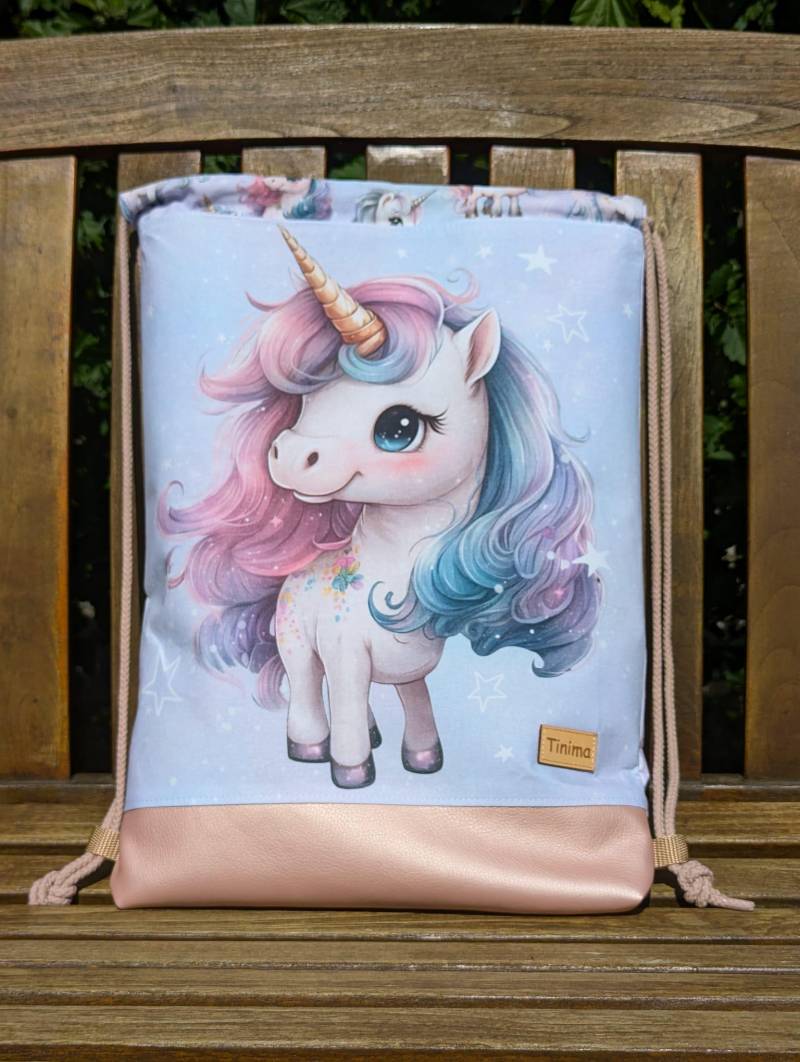 Turnbeutel "Einhorn" Innen Mit Oder Ohne Kleiner Reißverschlusstasche Rucksack Mädchen Kinder Damen Wäschesack Kita von TinimakreativDE