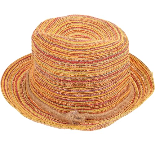 Tinksky Frauen Panama-Strohhut-Kappe Fedora-Hut Bunte gestreifte faltbare Sun-Kappe Bohemia Strand-Sommer Tinksky Frauen Panama-Strohhut-Kappe Fedora-Hut Bunte gestreifte faltbare Sun-Kappe Bohemia Strand-Sommer von Tinksky