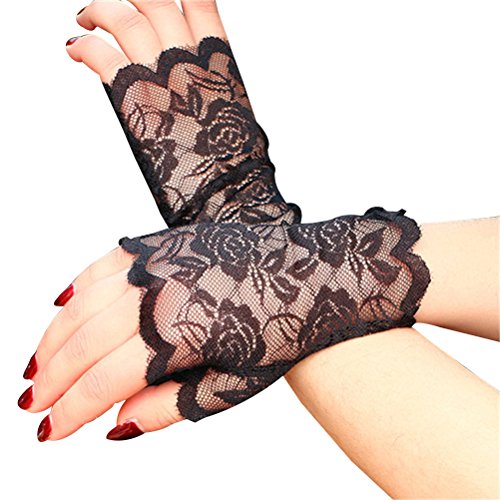 Tinksky Frauen Spitze Fingerlose Handschuhe Half Finger Braut Handschuhe UV Schutz Fingerlose Handschuhe Sunproof Handschuhe (Schwarz) von Tinksky