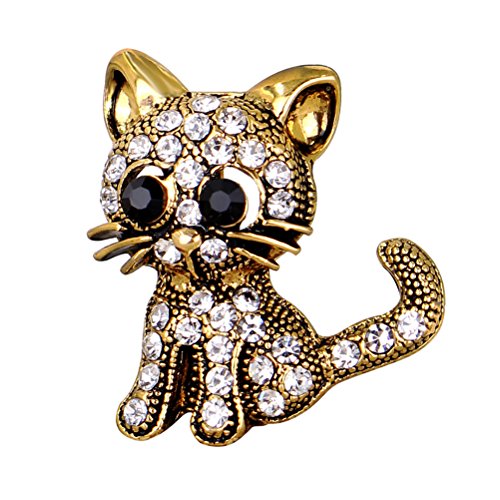 Tinksky Katze Strass Brosche Pin Vintage Brosche mit Strass für Frauen Mädchen Kleid Schal Dekor (Golden) von Tinksky