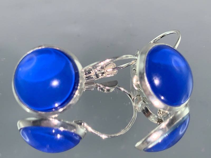 Dunkelblaue Cabochon Ohrhänger Ohrringe 12mm Dunkelblau Mit Brisur Cabochons Cabochon-Ohrhänger Geschenk von TinkyStarShop