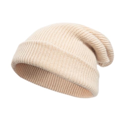 Tinncana 100% Merinowolle Doppelseitige Beanie für Männer und Frauen, Ultradicke weiche warme Winter-Schädel-Mützen (Beige) von Tinncana