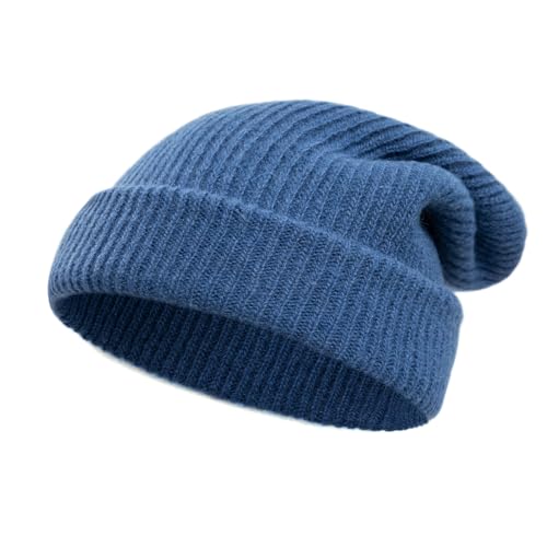 Tinncana 100% Merinowolle Doppelseitige Beanie für Männer und Frauen, Ultradicke weiche warme Winter-Schädel-Mützen (Blau) von Tinncana