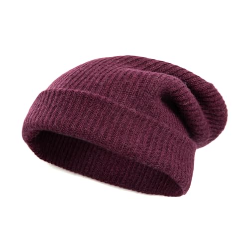 Tinncana 100% Merinowolle Doppelseitige Beanie für Männer und Frauen, Ultradicke weiche warme Winter-Schädel-Mützen (Burgunderrot) von Tinncana