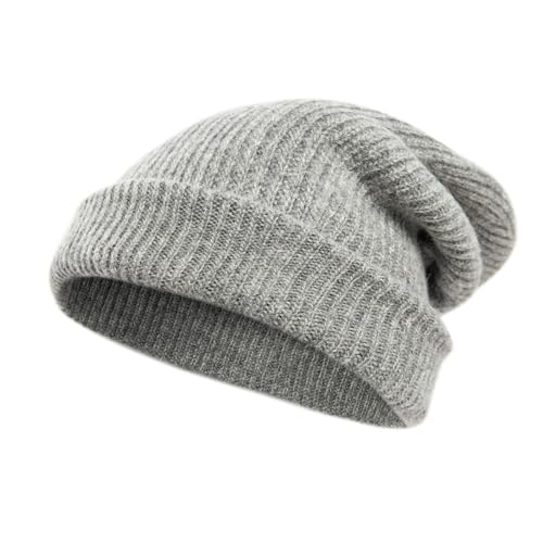 Tinncana 100% Merinowolle Doppelseitige Beanie für Männer und Frauen, Ultradicke weiche warme Winter-Schädel-Mützen (Grau) von Tinncana