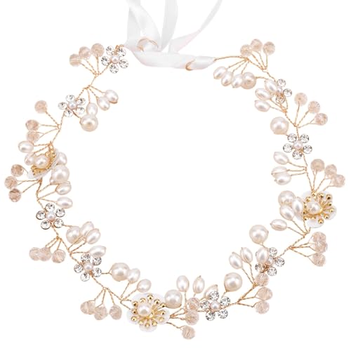 Blumenmädchen Haarschmuck, Perlenblumen Haarband Bezaubernder Glaskristall Hochzeits Haarschmuck für Bräute von Tinoaly