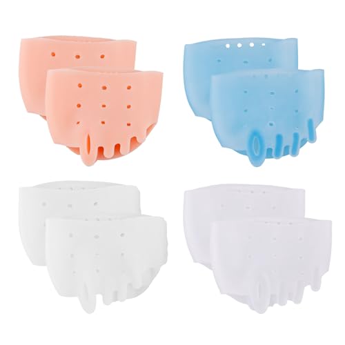 Tinoaly 4 Paar Zehenabstandshalter aus Silikon, 4 Farben Zehenkorrektor mit Atmungsaktiven Löchern Weich Mittelfußabstandshalter für Frauen und Männer zum Begradigen Überlappender Zehen von Tinoaly