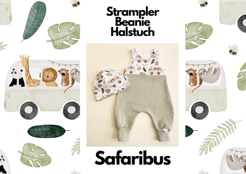 Safaritiere Bus - Baby Strampler Kurz/Lang Beanie Halstuch Aus Jersey + Waffeljersey Für Babys & Kinder Safaritiere Bus - Baby Strampler Kurz/Lang Beanie Halstuch Aus Jersey + Waffeljersey Für Babys & Kinder von TinoundLeo