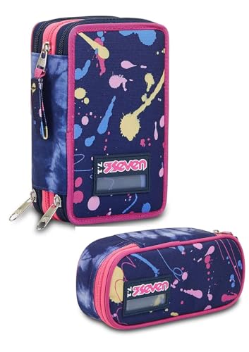 Federmäppchen Seven Love You Soul Girl mit 3 Reißverschlüssen, komplett mit Farben + Beutel mit Fach von Tinta Unita