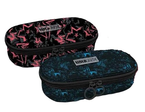 Tinta Unita Federmäppchen Oval Star und Graffiti strapazierfähiges Polyester 23 × 10 × 6 cm – Farben Orange oder Hellblau – Schule 2025/2026, Orange, 3 Reißverschlüsse von Tinta Unita