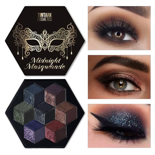 TINTARK Schwarz Lidschatten Palette, Glitzer Lidschatten Metallish Schminke Grün Blau Lila Braun Naked Creme Make-up Paletten Glitter Matte Eyeshadow Augen Make-up, Midnight Masquerade von Tintark