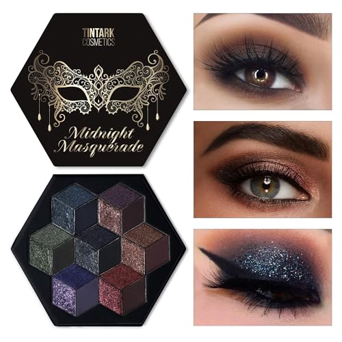 Schwarz- und Dunkelsmokey Eyeshadow Makeup Palette, Halloween Goth Makeup mit 21 Farben, Glitter & Matte Effekt,Midnight Masquerade, Braun-Neutrales Töne, Talcfrei. von Tintark