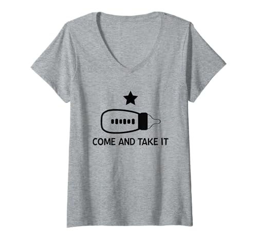 Damen Come and Take It - Lustiges Babyflaschen-Design für Eltern, Väter T-Shirt mit V-Ausschnitt von Tiny Boss Apparel