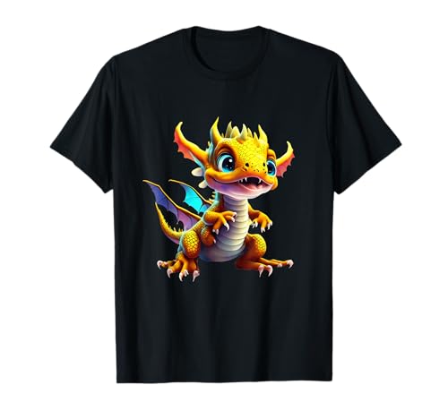 Niedlicher Baby-Drache mit großen Augen, Fantasy-Cartoon-Stil T-Shirt von Tiny Flame Co