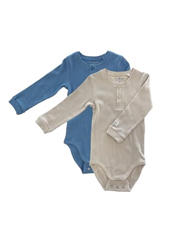 Tiny One Baby Body Langarm im 2er Set | Unisex | Basic | Bio Baumwolle | GOTS | 0-18 Monate (Blau/Sand, 62) von Tiny One