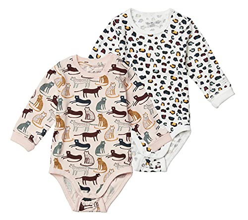 Tiny One Baby Body Langarm im 2er Set Mädchen und Jungen | Print | Biologische Baumwolle | GOTS | 0-18 Monate, Farbe:Leopard - 2er Set, Größe:80 | 9-12 Monate von Tiny One