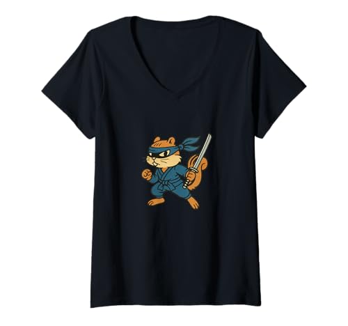 Damen Ninja Chipmunk Stealthy Forest Warrior Lustiges Lebewesen T-Shirt mit V-Ausschnitt Damen Ninja Chipmunk Stealthy Forest Warrior Lustiges Lebewesen T-Shirt mit V-Ausschnitt von Tiny Shadows Woodland Clans