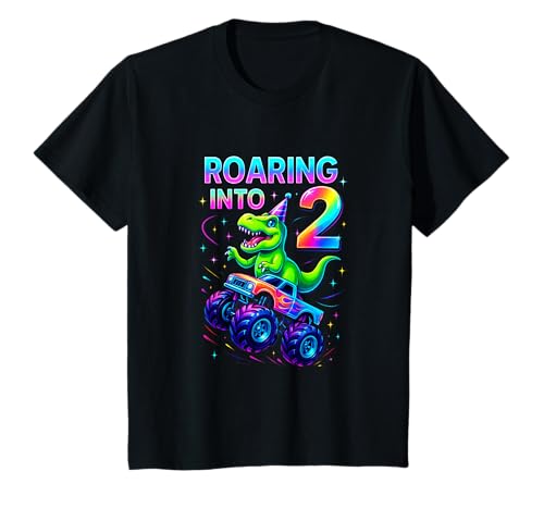 Kinder Roaring Into 2 Dinosaurier Truck Geburtstag T-Shirt Kinder Roaring Into 2 Dinosaurier Truck Geburtstag T-Shirt von Tiny Thrill Garage