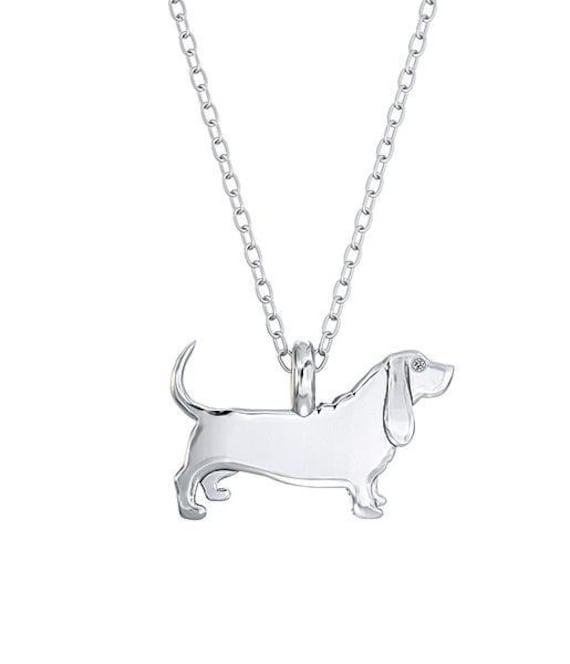Basset Hound Mini Pups Diamant Halskette Charm Anhänger in Sterling Silber Oder Gold von TinyBling