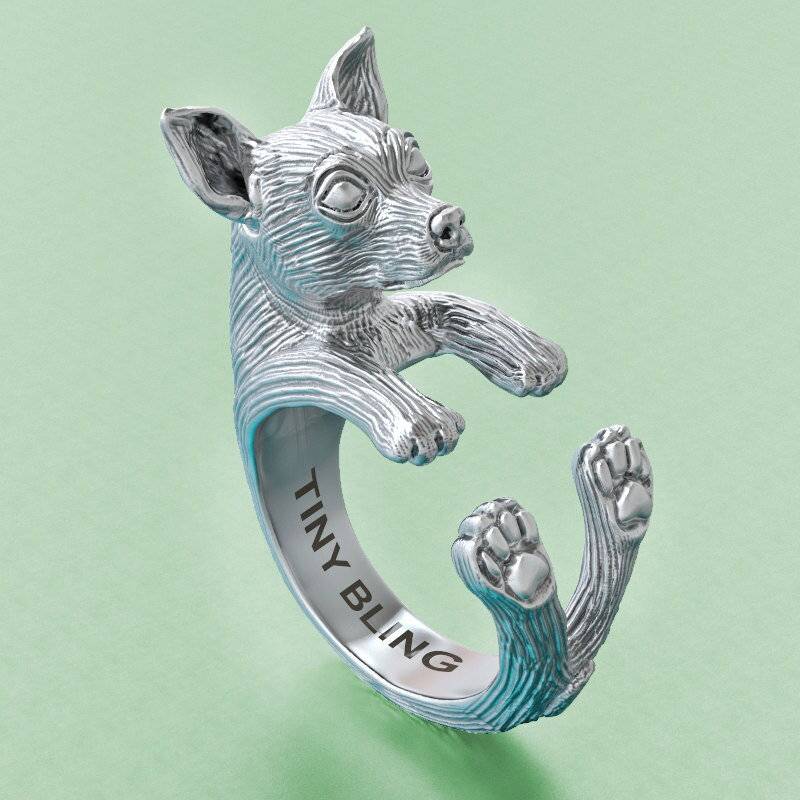 Chihuahua Cuddle Ring in Sterling Silber. Handgemachter Schmuck Ideal Für Alle Hunde-, Welpen - Und Haustierliebhaber von TinyBling