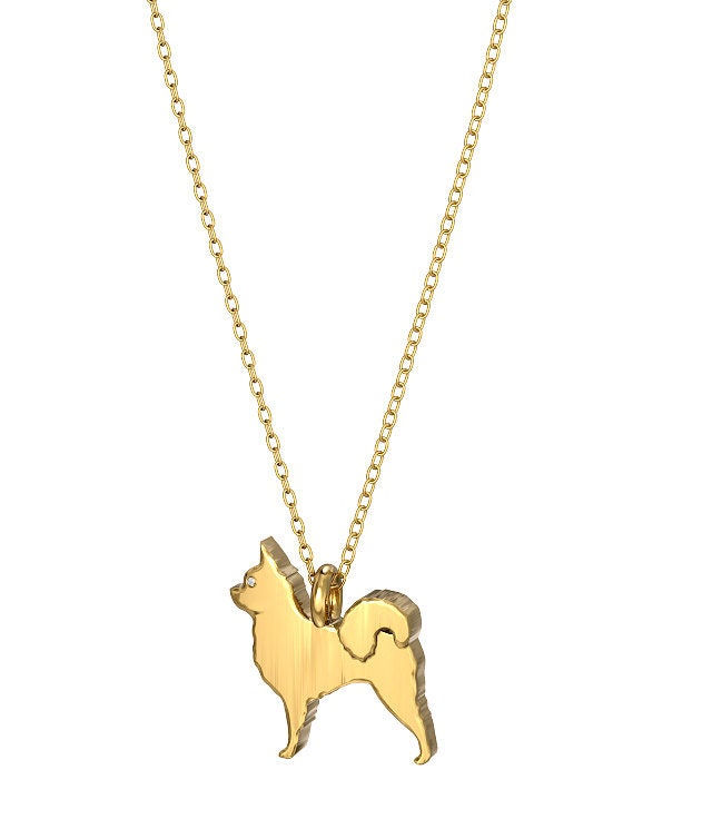 Chihuahua Lange Haare Mini Pups Diamant Anhänger Halskette Von Tiny Bing Jewelry von TinyBling