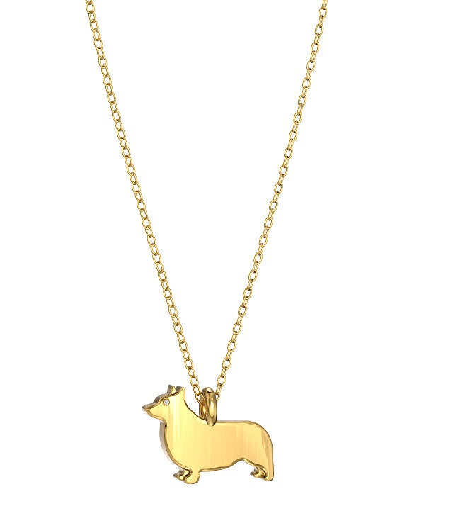 Corgis Diamant 14K Gelbgold Oder Sterling Silber Anhänger Charm Halskette Von Tiny Bling von TinyBling