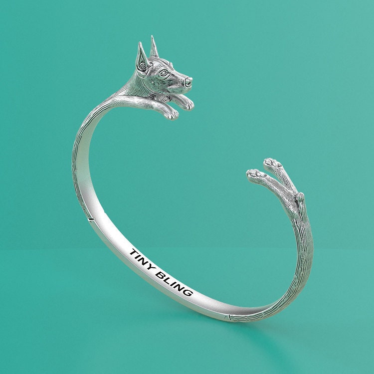 Dobermann Manschette Armband in Sterling Silber Von Tinybling Jewelry von TinyBling